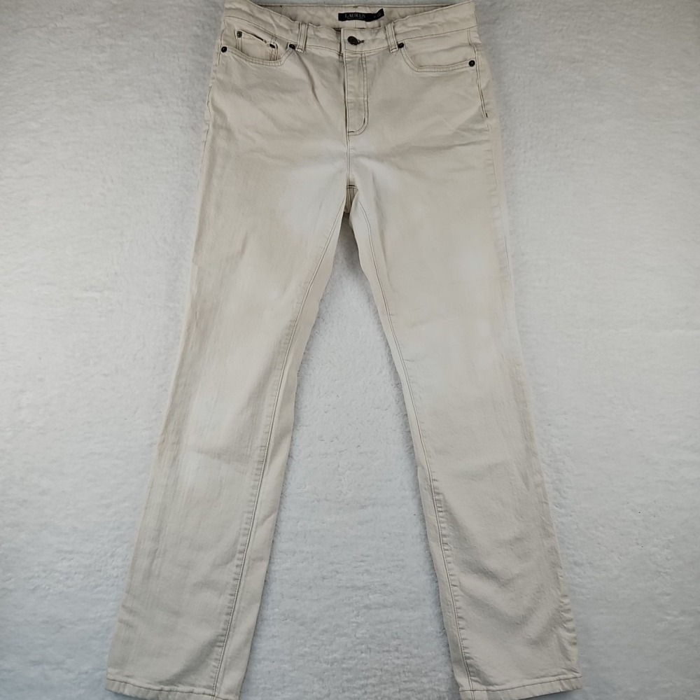 Lauren Ralph Lauren Jeans Women's Size 12 White Stretch Premier‎ Straight Leg